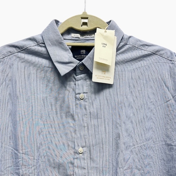 Scotch & Soda Blue Striped Button Up Long Fit Shirt - Picture 2 of 13